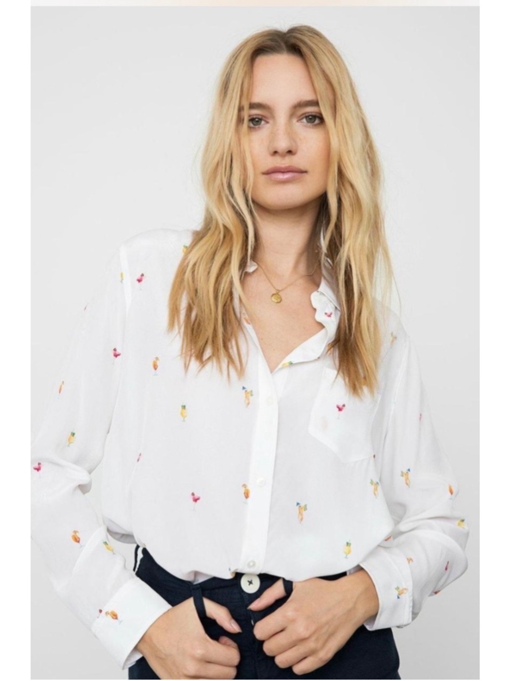 Women's Rails Silk kate cocktail Button Down Shirt Medium White NWT